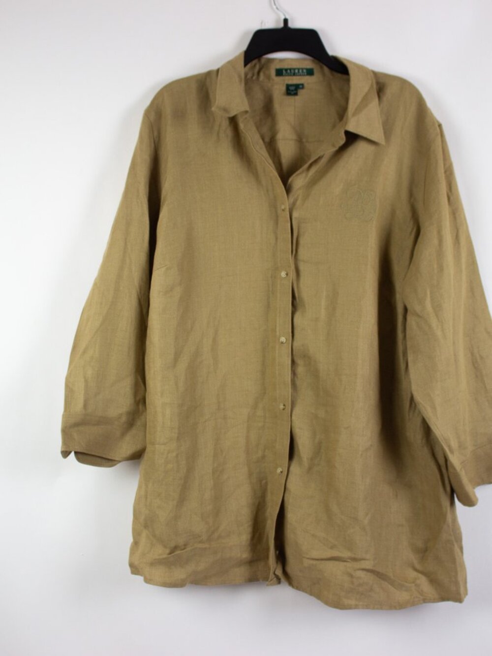 Ralph Lauren 100% Linen Womens Shirt Embroidered Logo Preppy Resort Old Money